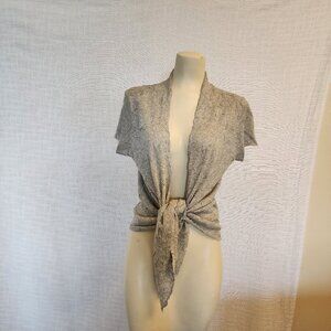 Eileen Fisher W Med Gray Lightweight Crinkled Knit Wrap Cardigan Cap Sleeve A262